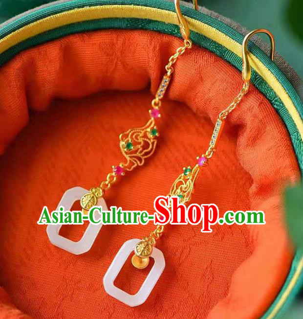 Handmade China National Crystal Golden Ear Jewelry Accessories Traditional Cheongsam Jade Earrings