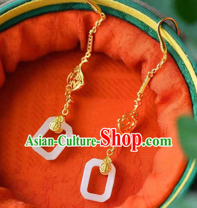 Handmade China National Crystal Golden Ear Jewelry Accessories Traditional Cheongsam Jade Earrings