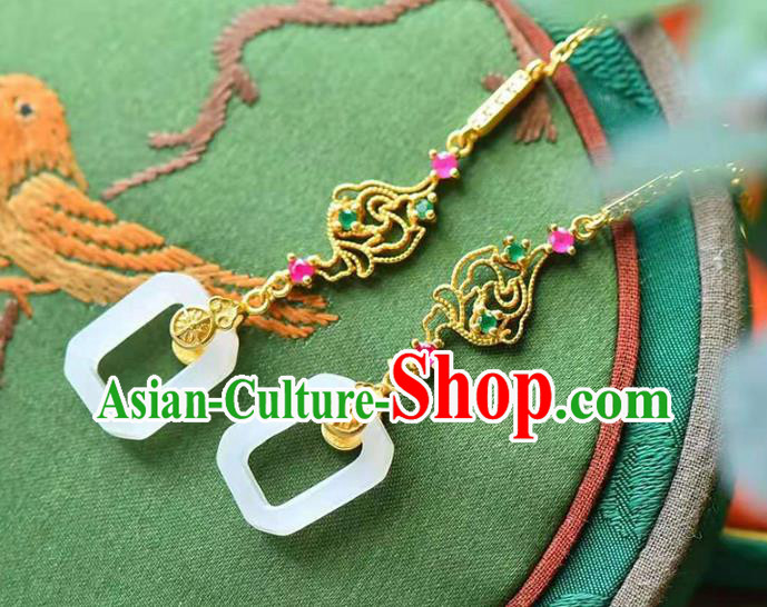 Handmade China National Crystal Golden Ear Jewelry Accessories Traditional Cheongsam Jade Earrings