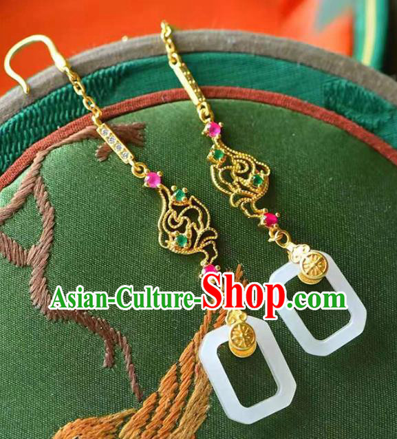 Handmade China National Crystal Golden Ear Jewelry Accessories Traditional Cheongsam Jade Earrings