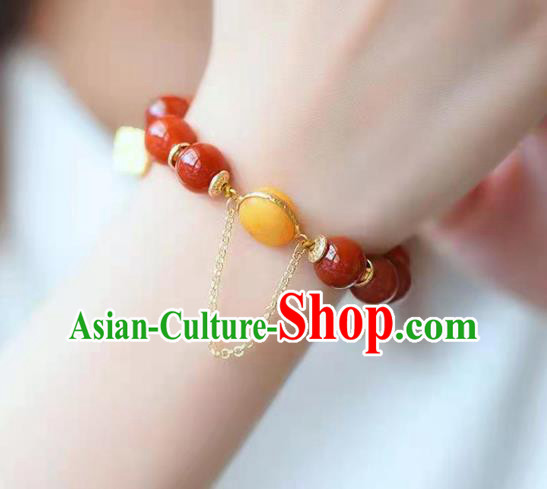 China Handmade Agate Beads Bracelet Traditional Jewelry Accessories National Beeswax Bangle