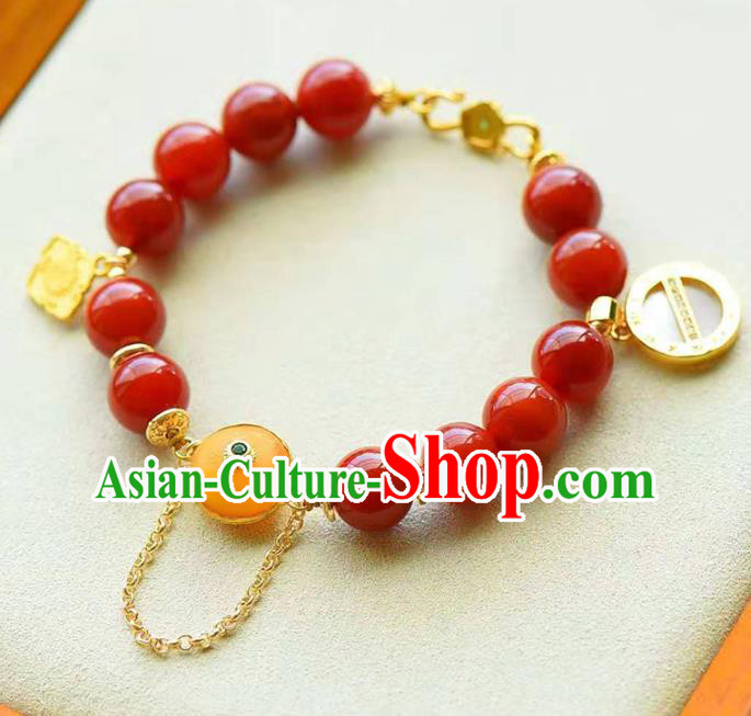 China Handmade Agate Beads Bracelet Traditional Jewelry Accessories National Beeswax Bangle