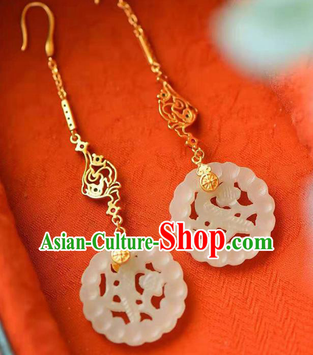 Handmade China Wedding Ear National Jewelry Accessories Traditional Cheongsam Crystal Jade Earrings
