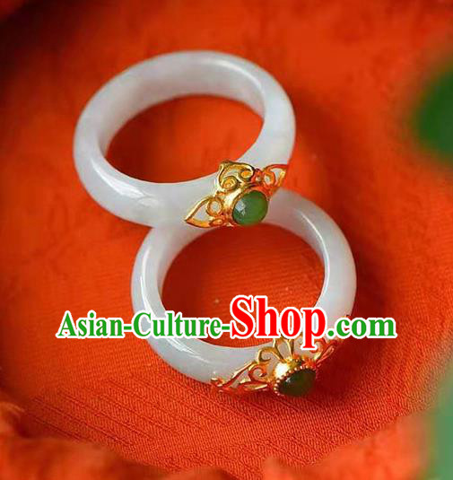 China Ancient Princess White Jade Ring Jewelry Traditional Handmade Circlet Accessories