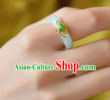 China Ancient Princess White Jade Ring Jewelry Traditional Handmade Circlet Accessories