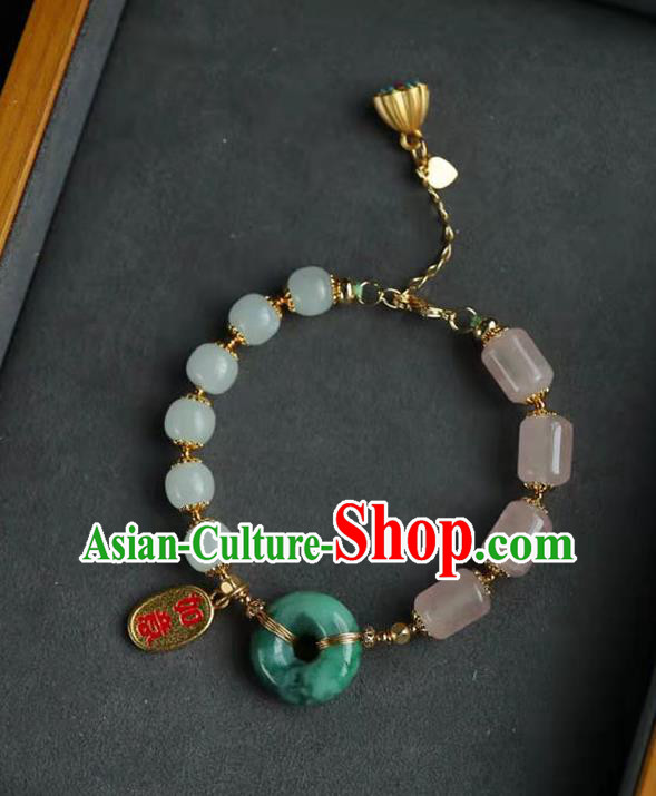 China Handmade Golden Lotus Seedpod Tassel Bracelet Traditional Jewelry Accessories National Jadeite Bangle