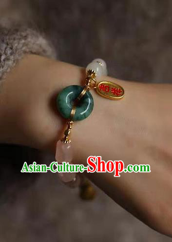 China Handmade Golden Lotus Seedpod Tassel Bracelet Traditional Jewelry Accessories National Jadeite Bangle