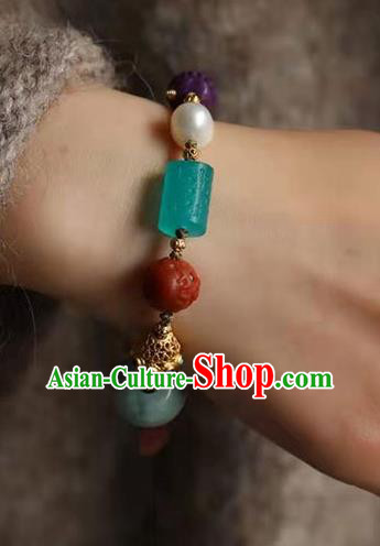 China Handmade Jadeite Pearl Bracelet Traditional Jewelry Accessories National Agate Gourd Bangle