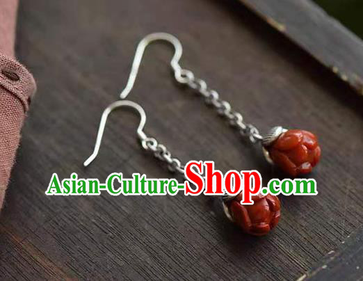 Handmade China Silver Ear National Jewelry Accessories Traditional Cheongsam Agate Mangnolia Earrings