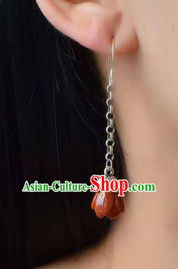 Handmade China Silver Ear National Jewelry Accessories Traditional Cheongsam Agate Mangnolia Earrings