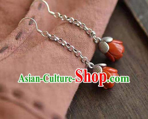 Handmade China Silver Ear National Jewelry Accessories Traditional Cheongsam Agate Mangnolia Earrings