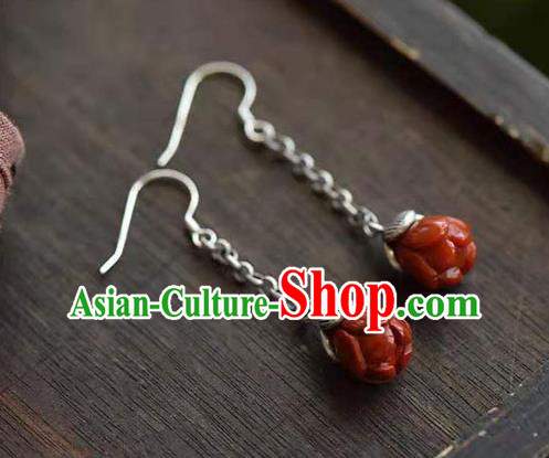 Handmade China Silver Ear National Jewelry Accessories Traditional Cheongsam Agate Mangnolia Earrings