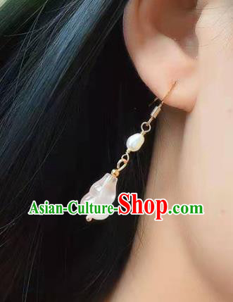 Handmade China Rose Quartz Gourd Ear National Jewelry Accessories Traditional Cheongsam Pearl Earrings