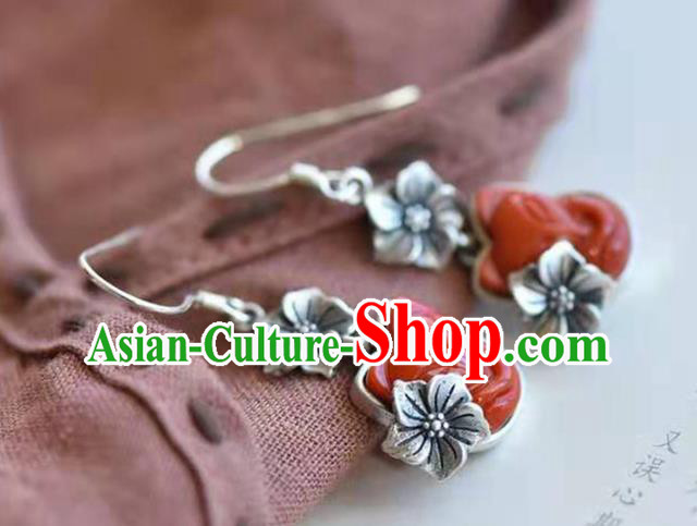 Handmade China Silver Ear Jewelry Accessories Traditional National Cheongsam Agate Carving Fox Earrings