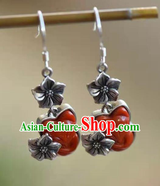 Handmade China Silver Ear Jewelry Accessories Traditional National Cheongsam Agate Carving Fox Earrings