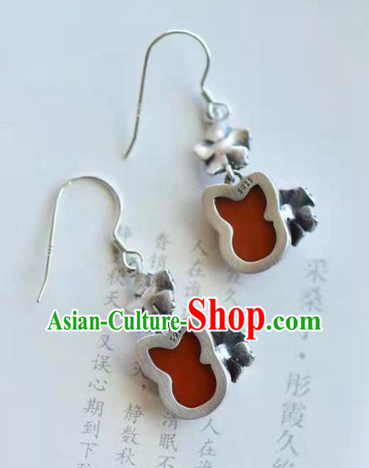Handmade China Silver Ear Jewelry Accessories Traditional National Cheongsam Agate Carving Fox Earrings