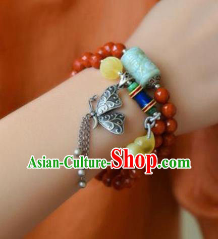 China Handmade Jade Carving Bracelet Traditional Jewelry Accessories National Silver Butterfly Bangle