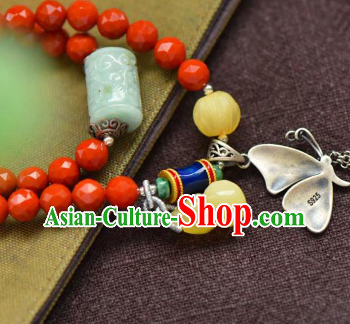 China Handmade Jade Carving Bracelet Traditional Jewelry Accessories National Silver Butterfly Bangle