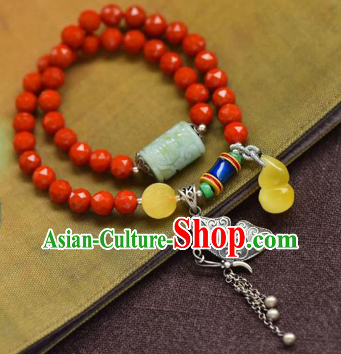 China Handmade Jade Carving Bracelet Traditional Jewelry Accessories National Silver Butterfly Bangle