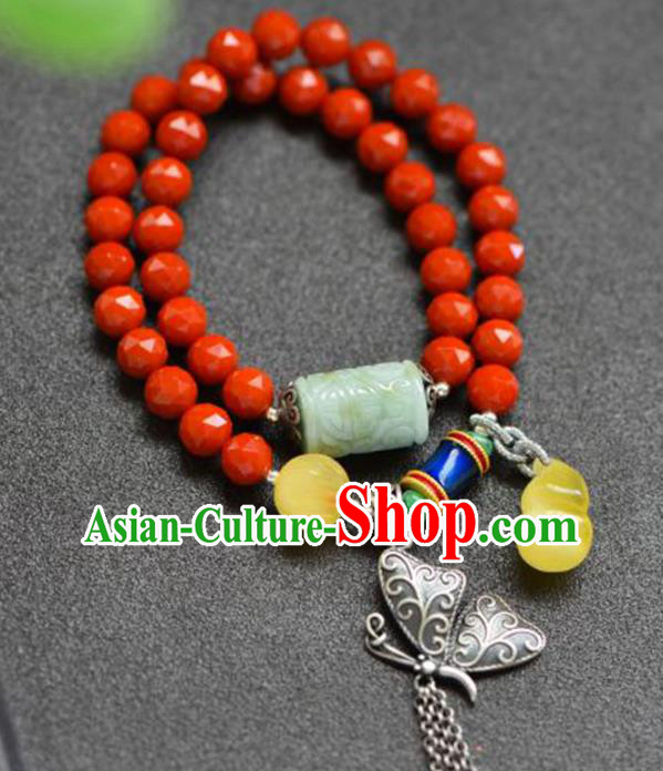 China Handmade Jade Carving Bracelet Traditional Jewelry Accessories National Silver Butterfly Bangle