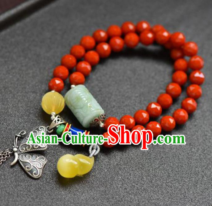 China Handmade Jade Carving Bracelet Traditional Jewelry Accessories National Silver Butterfly Bangle
