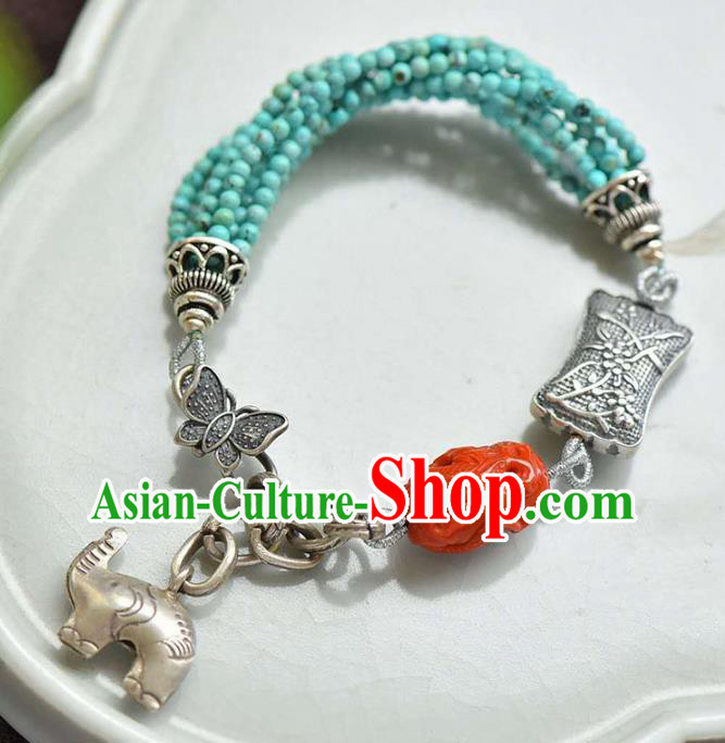 China Handmade Agate Tassel Bracelet Traditional Jewelry Accessories National Silver Carving Bangle
