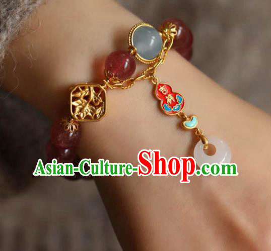 China Handmade Garnet Beads Bracelet Traditional Jewelry Accessories National Enamel Gourd Bangle