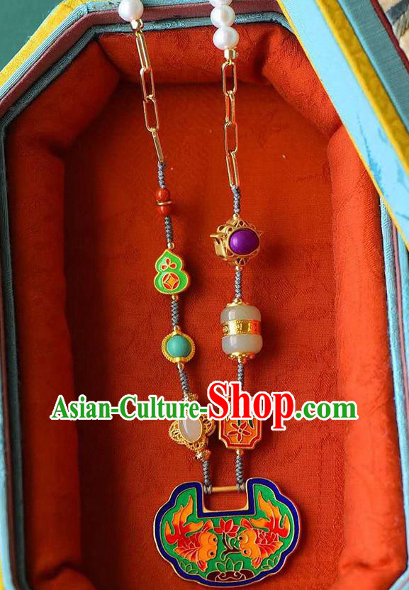 Chinese Classical Cloisonne Necklace Pendant National Handmade Jewelry Accessories Longevity Lock