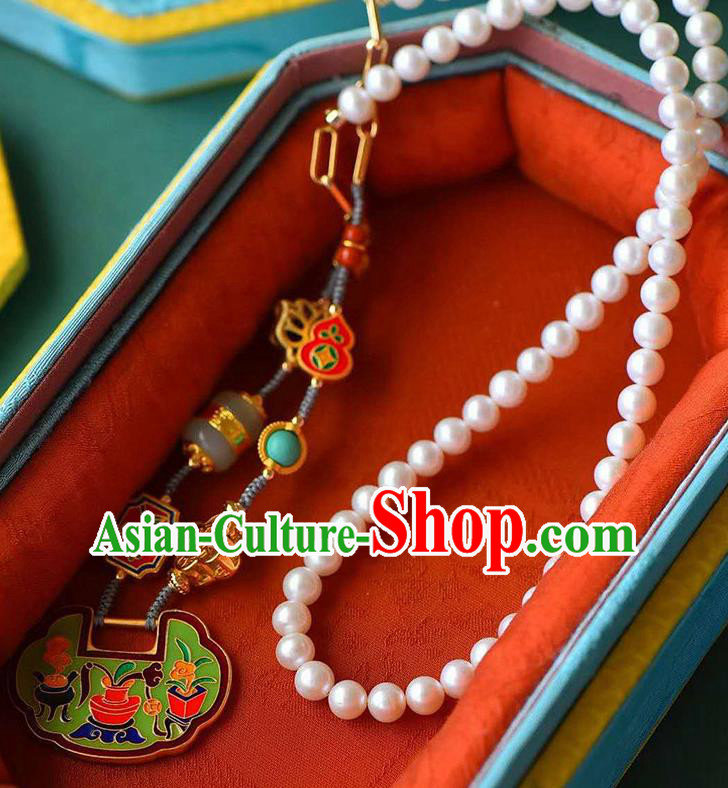 Chinese Classical Cloisonne Necklace Pendant National Handmade Jewelry Accessories Longevity Lock