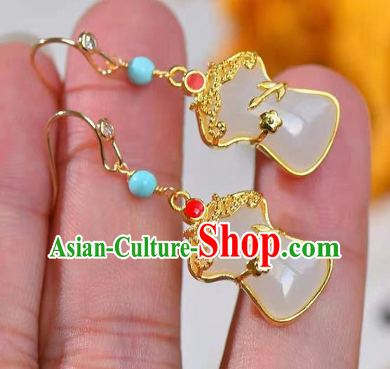 Handmade China Ear National Jewelry Accessories Traditional Cheongsam White Jade Earrings