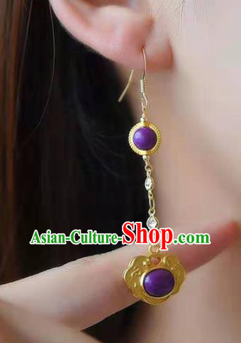 Handmade China Golden Lock Ear National Jewelry Accessories Traditional Cheongsam Fluorite Earrings