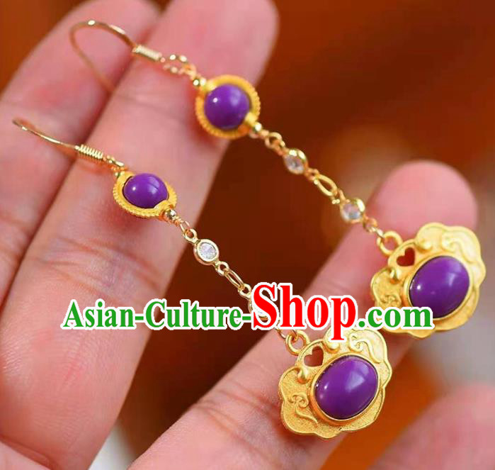 Handmade China Golden Lock Ear National Jewelry Accessories Traditional Cheongsam Fluorite Earrings