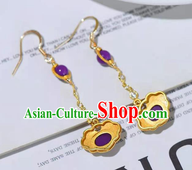 Handmade China Golden Lock Ear National Jewelry Accessories Traditional Cheongsam Fluorite Earrings