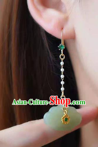 Handmade China Green Crystal Ear National Jewelry Accessories Traditional Cheongsam Jade Lock Earrings