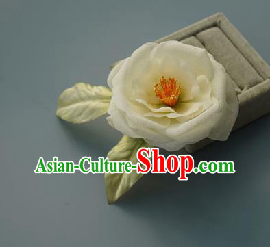 China Tang Dynasty White Silk Camellia Hair Stick Handmade Hair Accessories Traditional Flower Hairpin