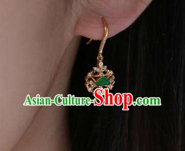 China Traditional Diamond Ear Jewelry Accessories Handmade Golden Jade Earrings