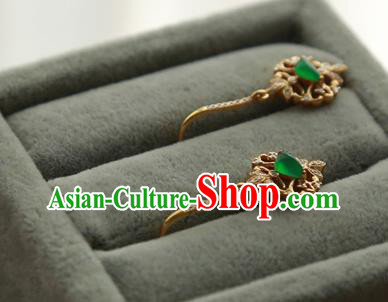 China Traditional Diamond Ear Jewelry Accessories Handmade Golden Jade Earrings