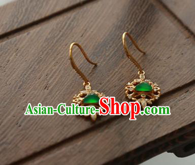 China Traditional Diamond Ear Jewelry Accessories Handmade Golden Jade Earrings