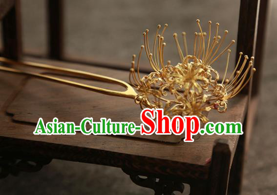 China Traditional Court Empress Hairpin Handmade Hair Accessories Tang Dynasty Golden Manjusaka Hair Stick