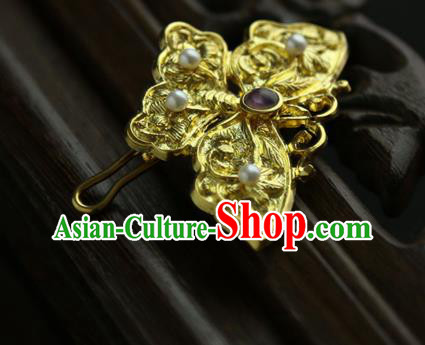 Chinese Classical Golden Butterfly Brooch National Handmade Pearls Jewelry Accessories