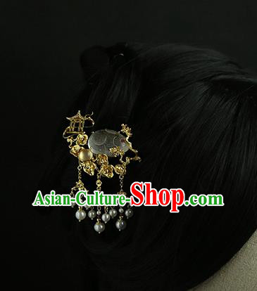 China Traditional Pearls Tassel Hair Stick Handmade Hair Accessories Ming Dynasty Chalcedony Rabbit Hairpin