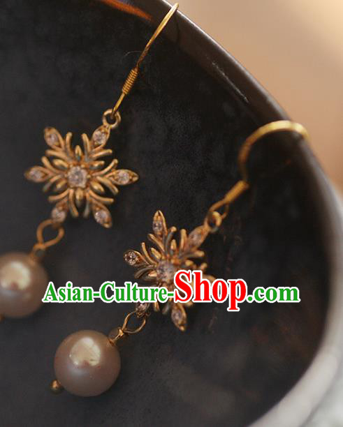China Traditional Zircon Ear Jewelry Accessories Handmade Cheongsam Golden Snowflake Earrings