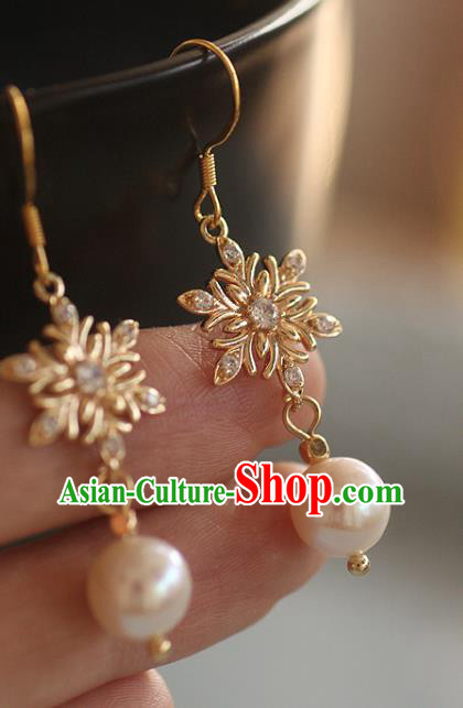 China Traditional Zircon Ear Jewelry Accessories Handmade Cheongsam Golden Snowflake Earrings