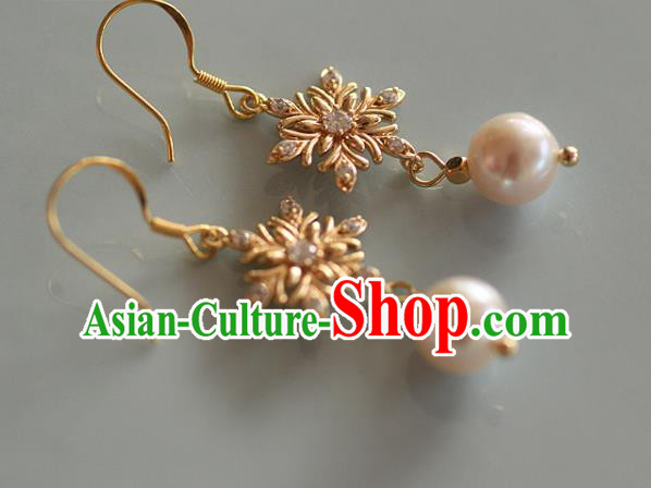 China Traditional Zircon Ear Jewelry Accessories Handmade Cheongsam Golden Snowflake Earrings