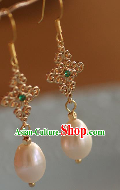 China Traditional Beryl Ear Jewelry Accessories Handmade Cheongsam Pearls Earrings