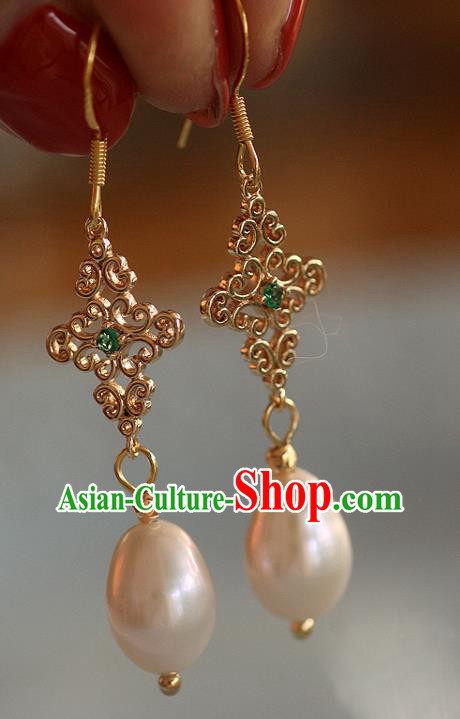 China Traditional Beryl Ear Jewelry Accessories Handmade Cheongsam Pearls Earrings