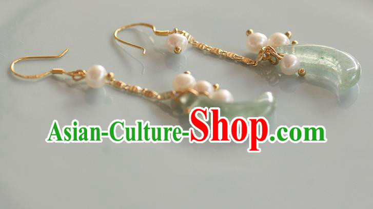 China Traditional Pearls Ear Jewelry Accessories Handmade Cheongsam Jade Moon Earrings
