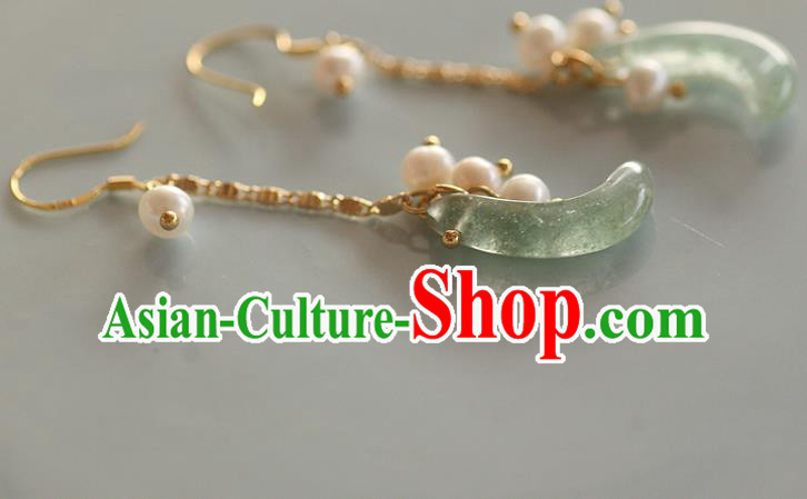 China Traditional Pearls Ear Jewelry Accessories Handmade Cheongsam Jade Moon Earrings