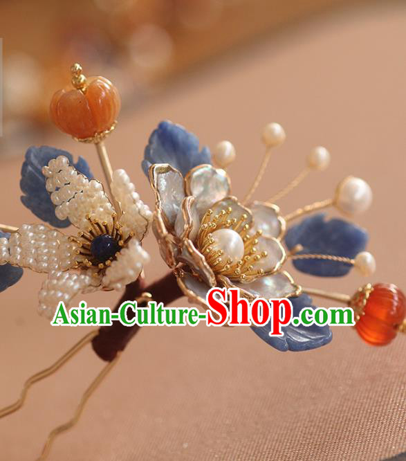 China Song Dynasty Pearls Lily Flower Hairpin Traditional Ancient Princess Hair Stick Handmade Hair Accessories