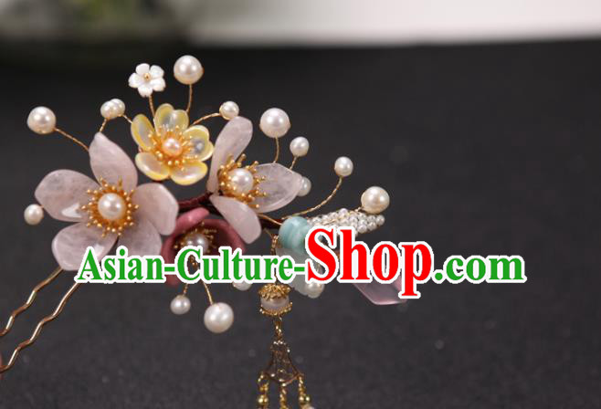 China Ancient Princess Pearls Hair Stick Handmade Hair Accessories Traditional Ming Dynasty Tassel Hairpin